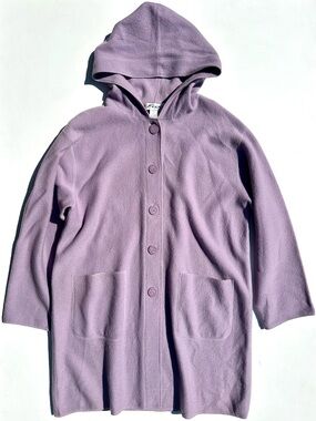 Vintage Fio USA Knit Wool Lilac Hooded Button-Front Lightweight Coat, Women’s, L